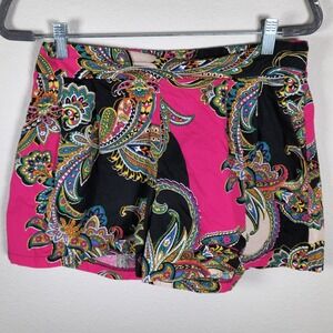 Boho Beachy Paisley Print Elastic Waist Shorts Venti6 LA Hot Pink Black Large